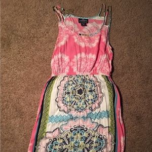 White, pink, blue, and green long dress with leg slits